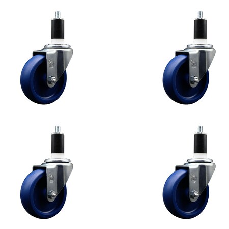 Service Caster 4'' SS Solid Poly Wheel Swivel 1-3/8'' Expanding Stem Caster Set, 4PK SCC-SSEX20S414-SPUS-138-4